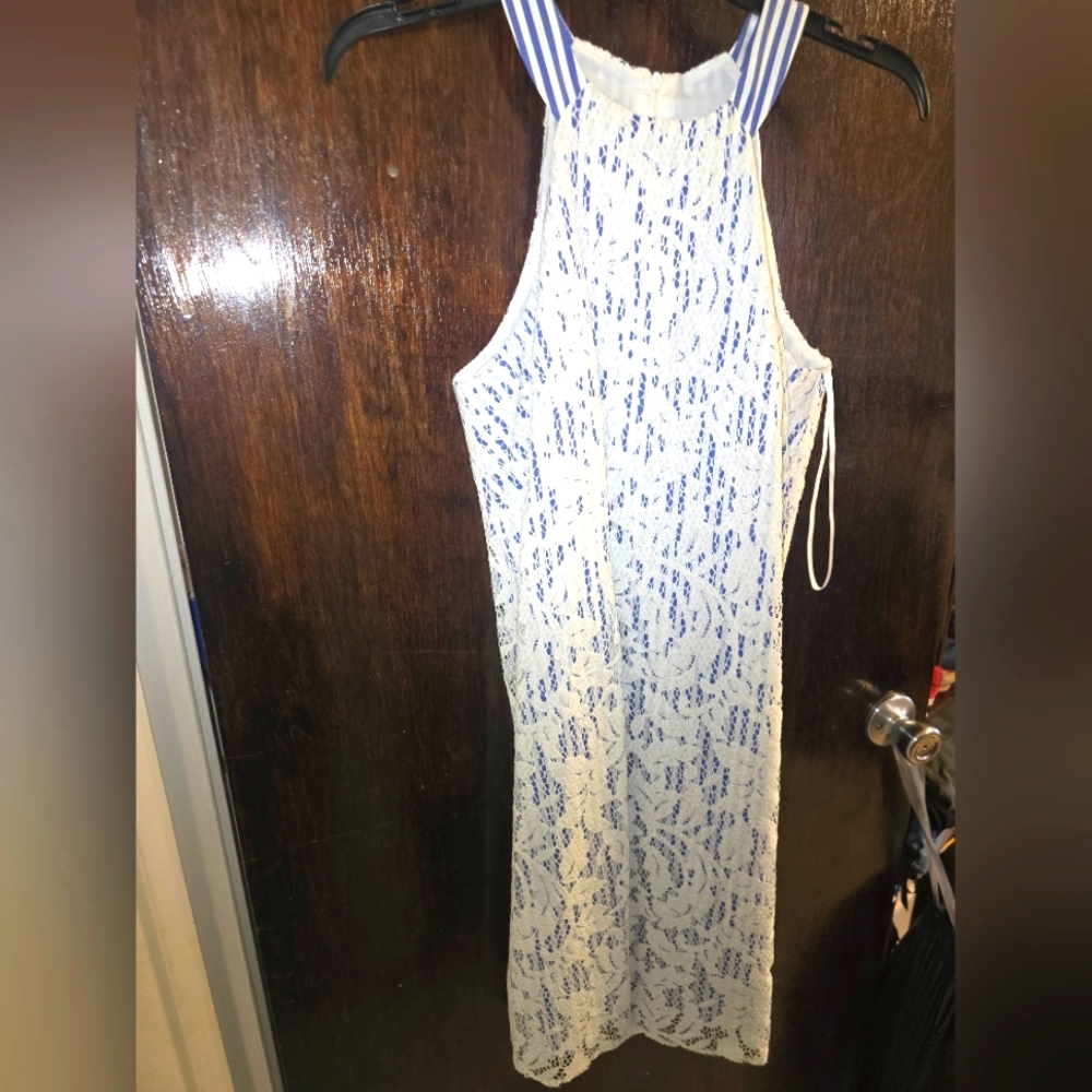 Women's Sleeveless Dress - Maggy London - White and Blue - Size 6
